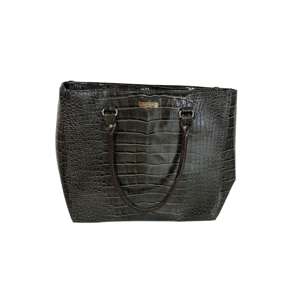 Kate Spade New York Grey Croc Embossed Patent Leather Tote Bag Shoulder Purse